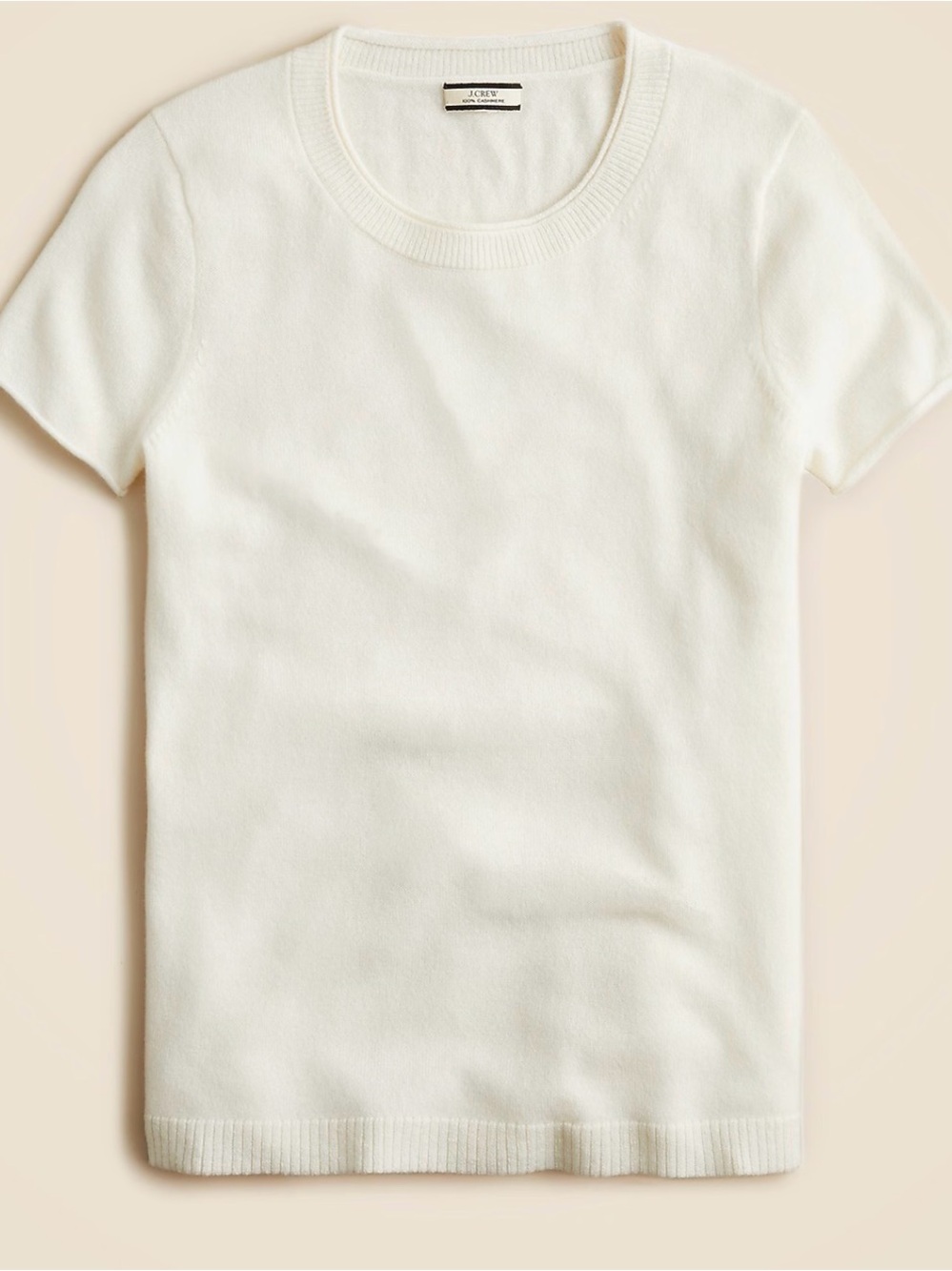 NWT J. Crew Off-White Short Sleeve Knit Top cashmere relaxed style Medium